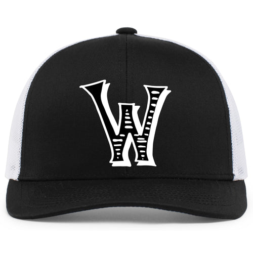 Woodson Whiskey W Trucker Mesh Hat - Black / White / Black
