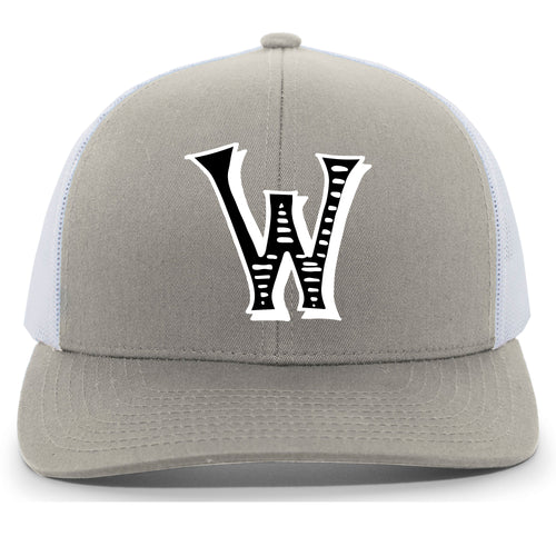 Woodson Whiskey Black W Trucker Mesh Hat - Silver / White / Silver