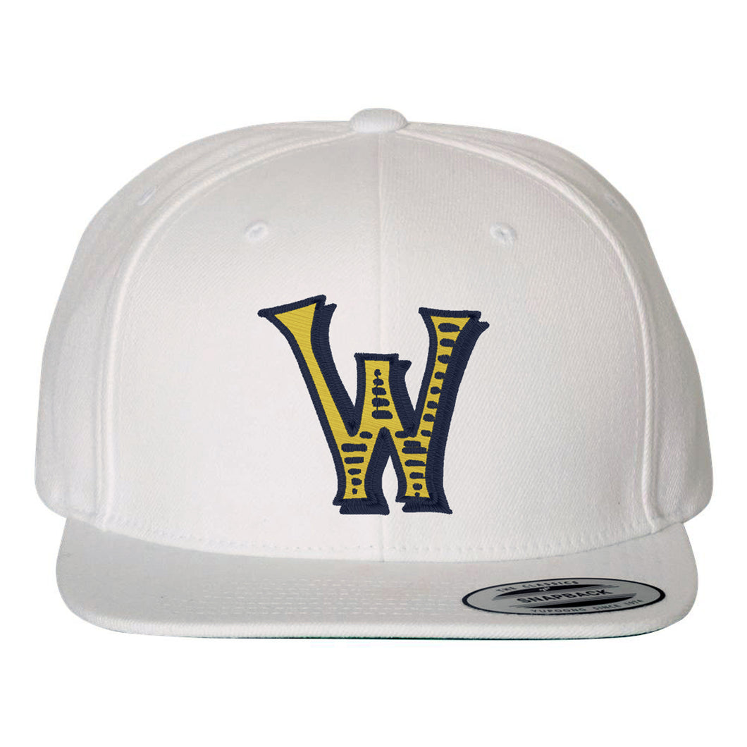 Woodson Whiskey W Flatbill Snapback - White w/ Navy/Maize
