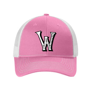 Woodson Whiskey W Snapback Ponytail Trucker Hat - True Pink / White