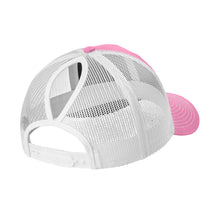 Load image into Gallery viewer, Woodson Whiskey W Snapback Ponytail Trucker Hat - True Pink / White